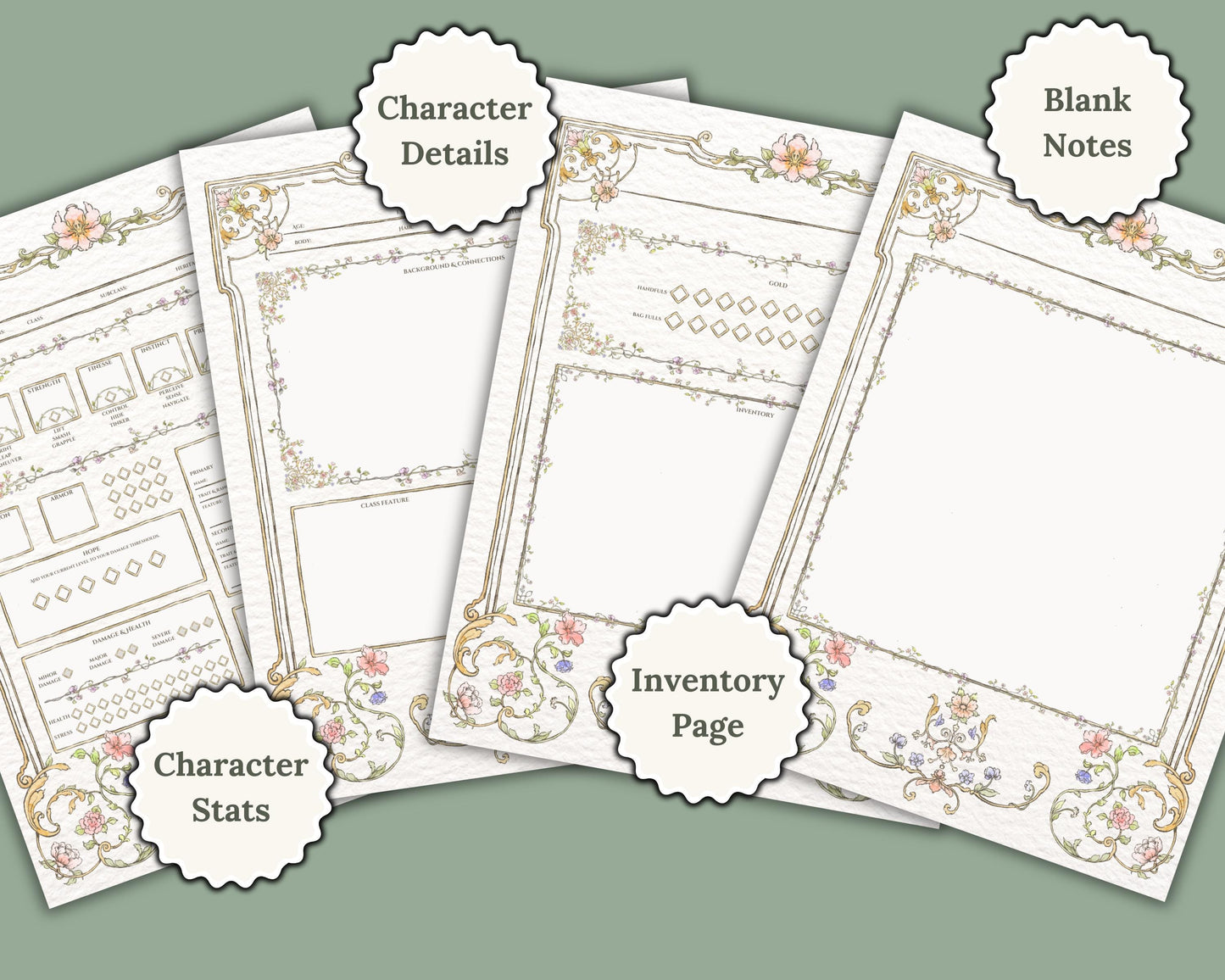 Preview of Daggerheart Character Sheet pages