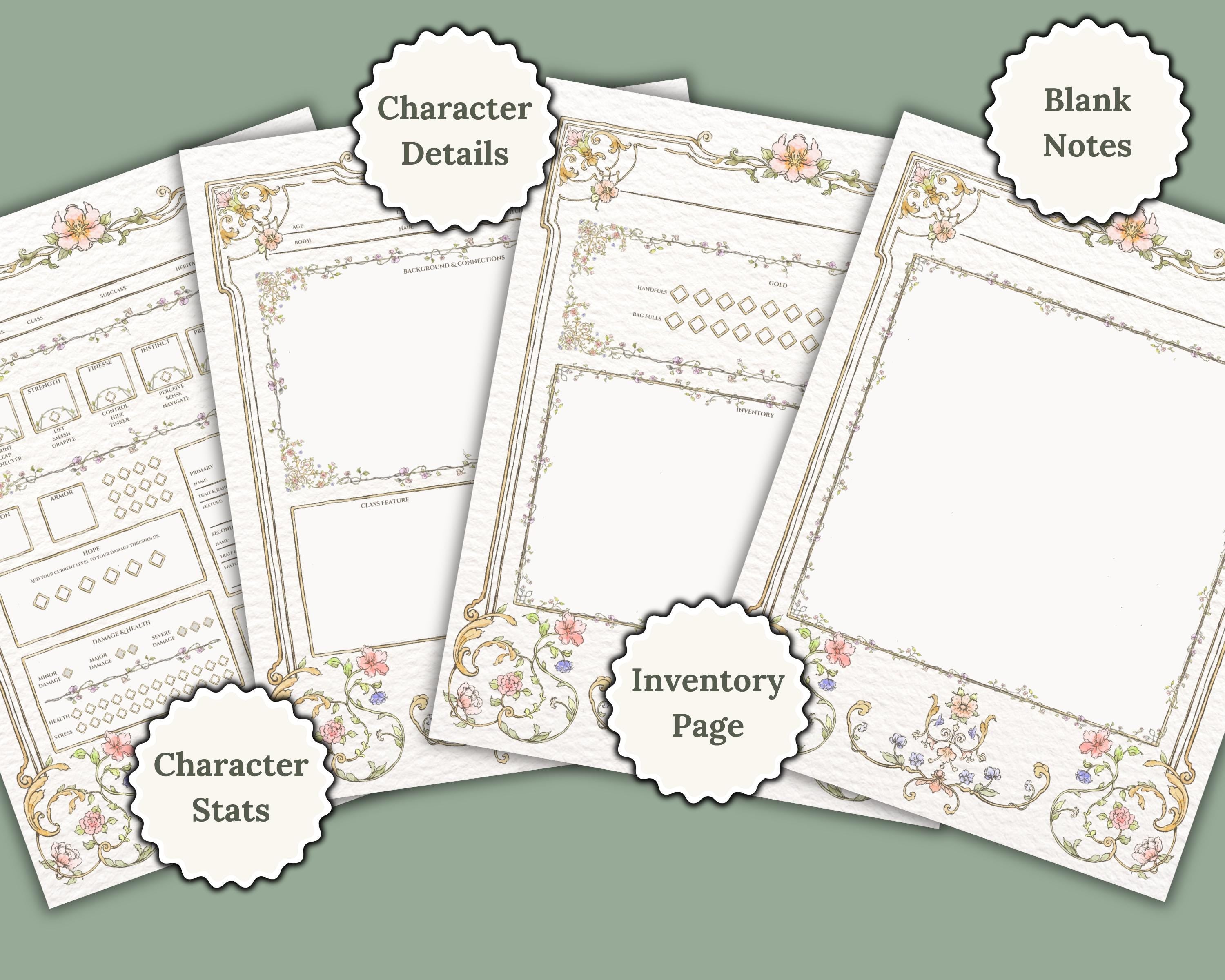 Preview of Daggerheart Character Sheet pages