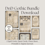 2014&2024 DnD Gothic Bundle Download with spell cards, quest cards, cheat sheet, and journals 
