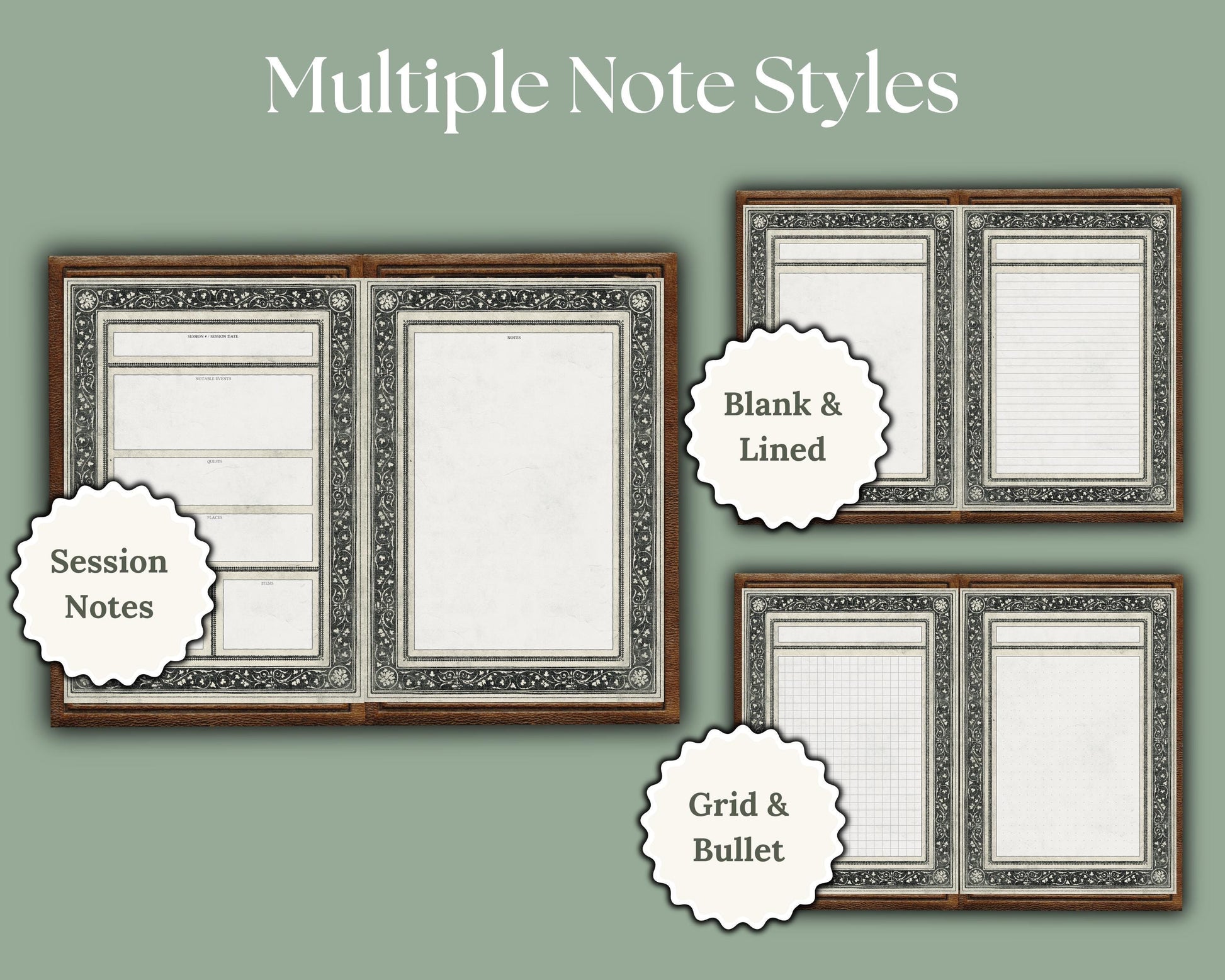 Set of multiple dnd notepage styles with various labels