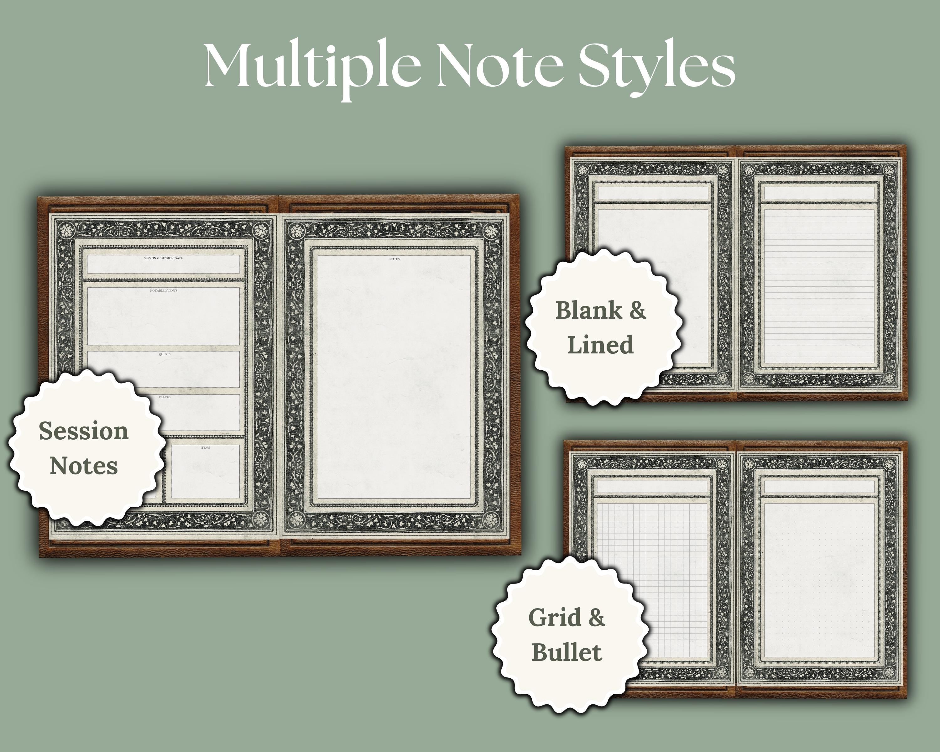 Set of multiple dnd notepage styles with various labels