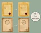 Four vintage-style letter templates with decorative elements 'all text editable'