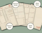 character sheet page previews with page labels